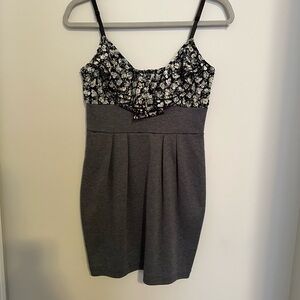 Solemio dress flower bodice gray skirt sundress cute wedding guest